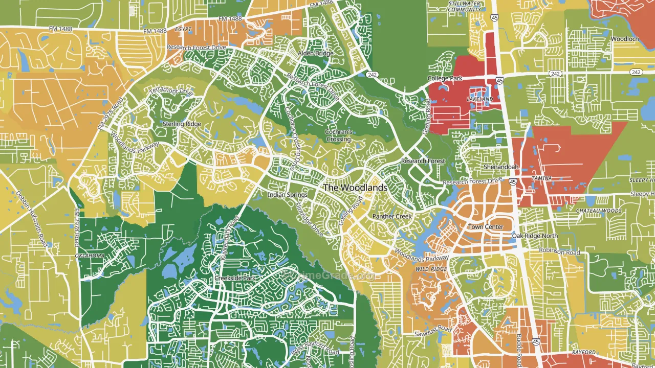 The Woodlands, TX Map of Burglary Rates