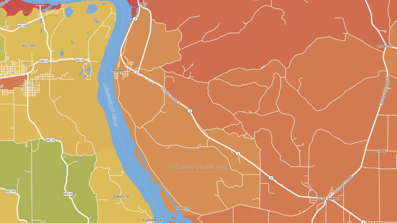 Thebes, IL Map of Burglary Rates