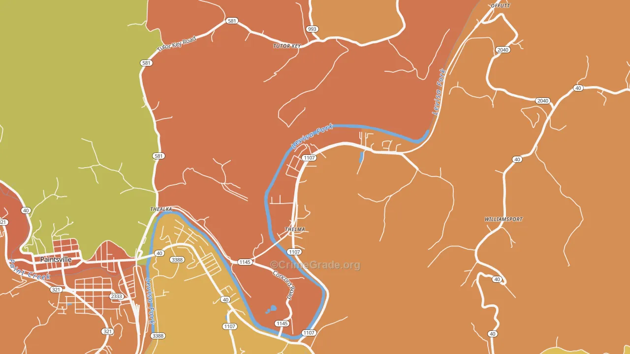 Thelma, KY Map of Burglary Rates