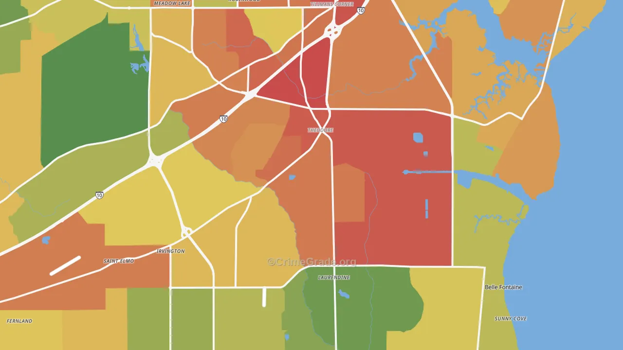 Theodore, AL Map of Burglary Rates