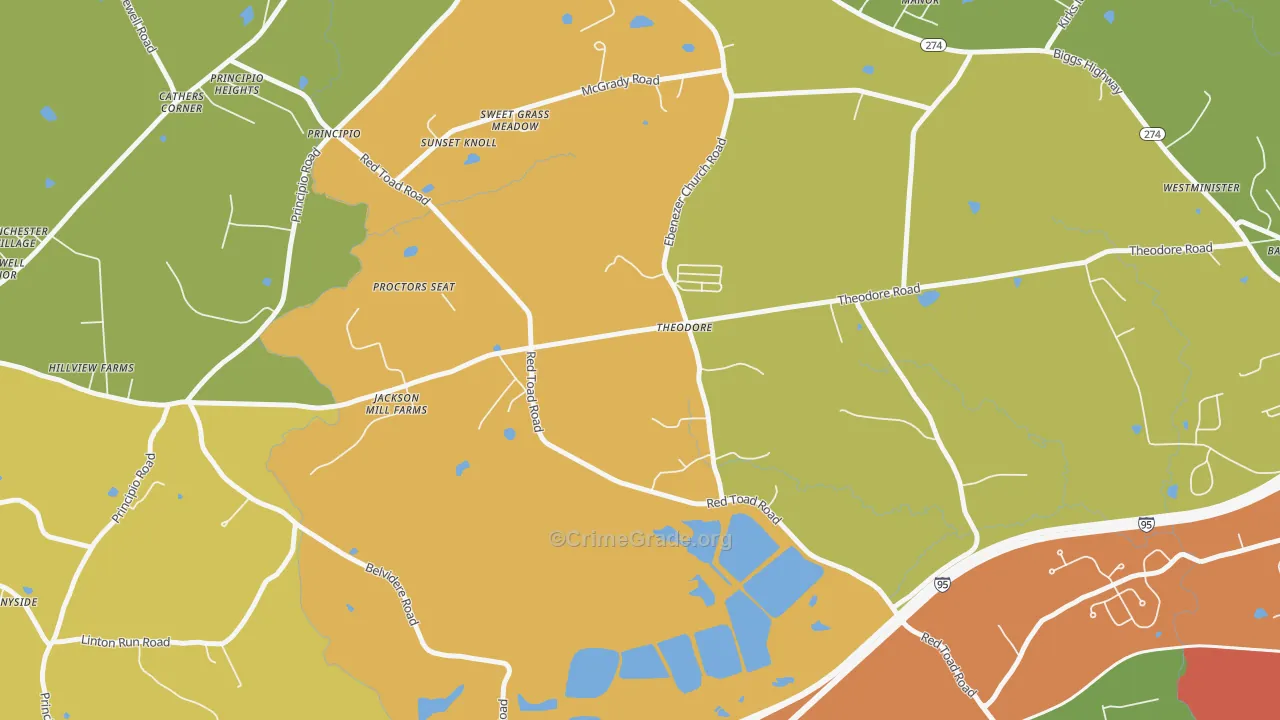 Theodore, MD Map of Burglary Rates
