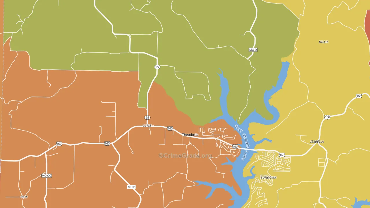 Theodosia, MO Map of Burglary Rates
