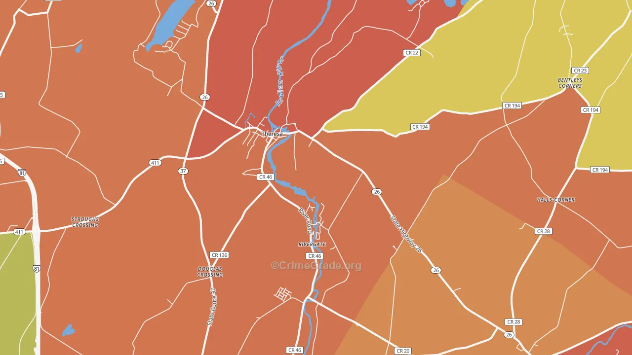Theresa, NY Map of Burglary Rates