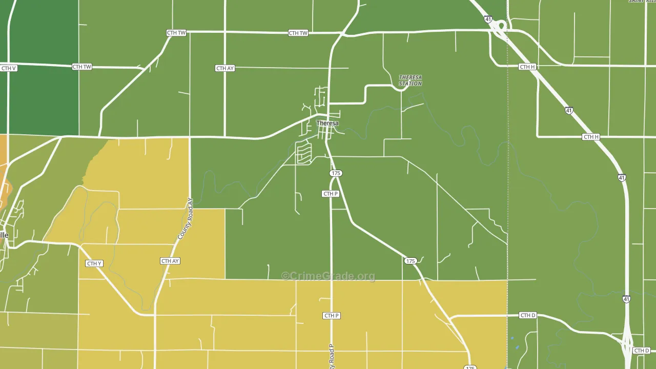 Theresa, WI Map of Burglary Rates