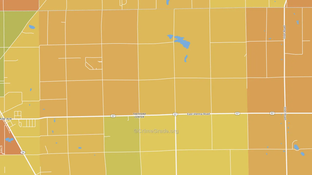 Thetford Center, MI Map of Burglary Rates