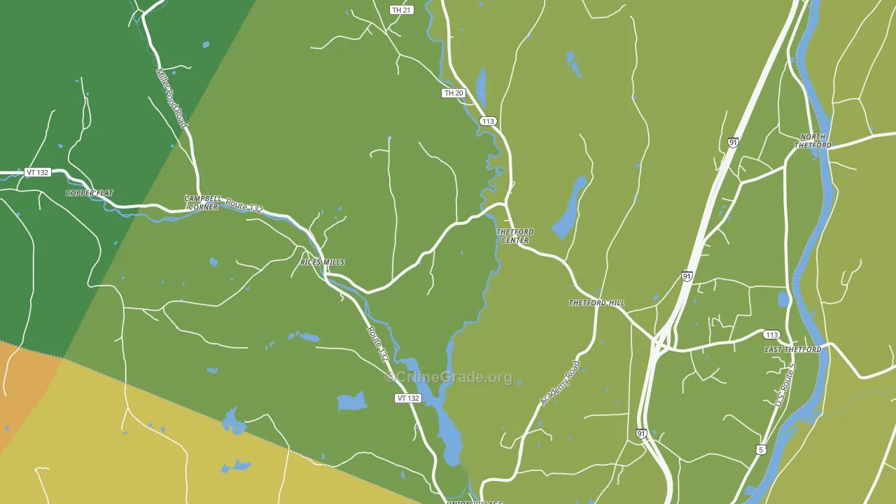 Thetford Center, VT Map of Burglary Rates