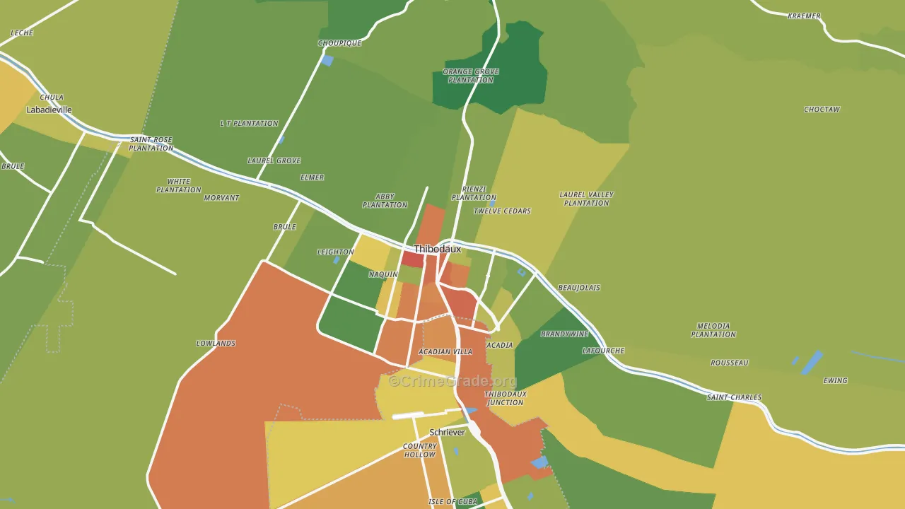 Thibodaux, LA Map of Burglary Rates