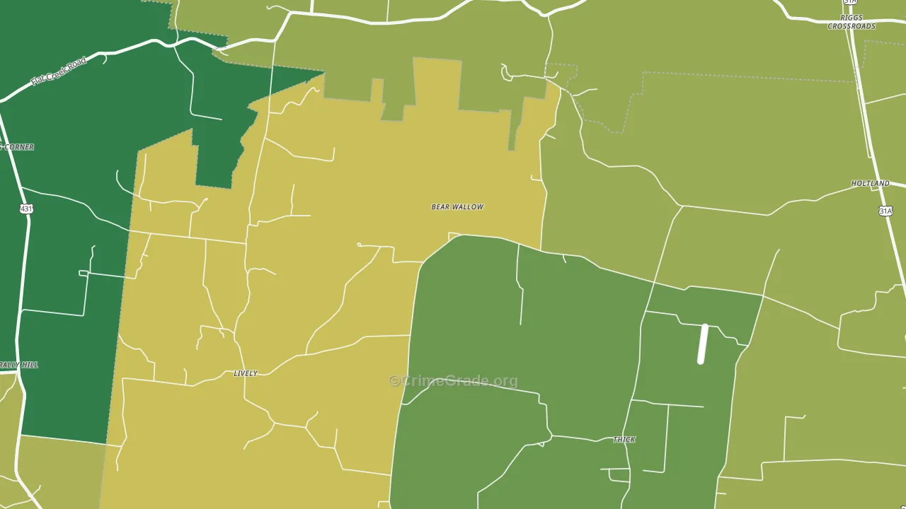 Thick, TN Map of Burglary Rates
