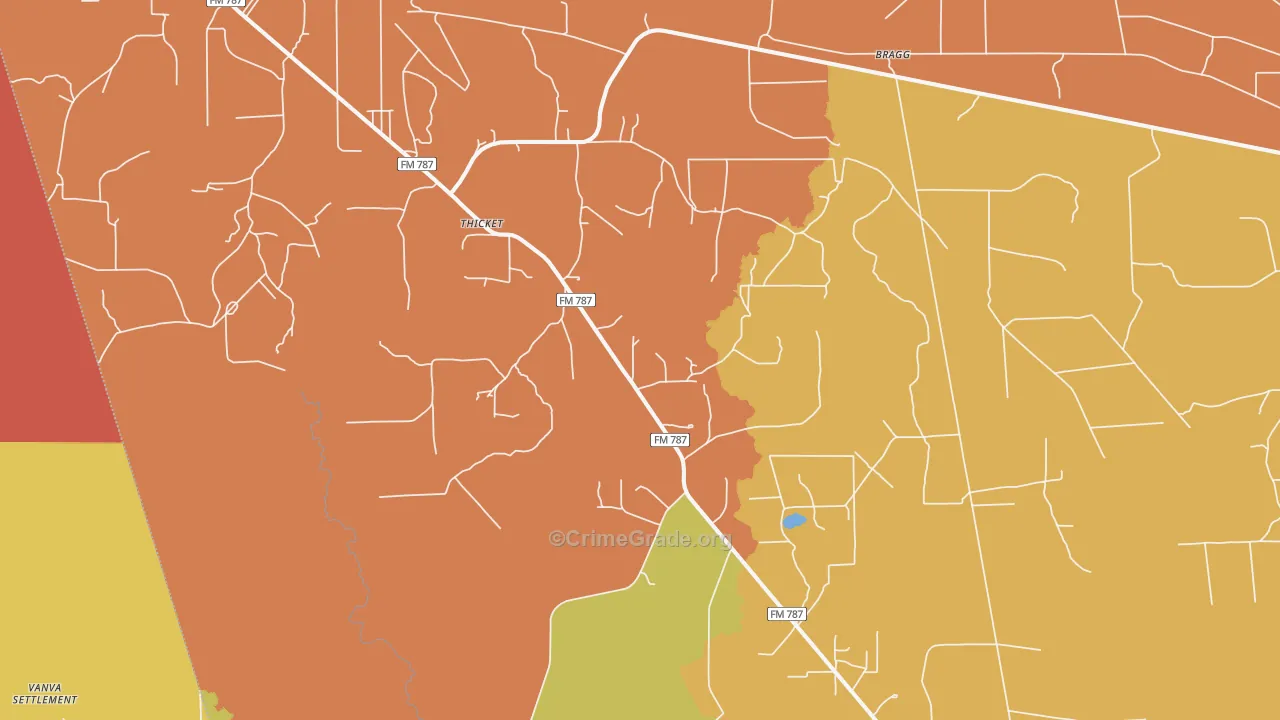 Thicket, TX Map of Burglary Rates