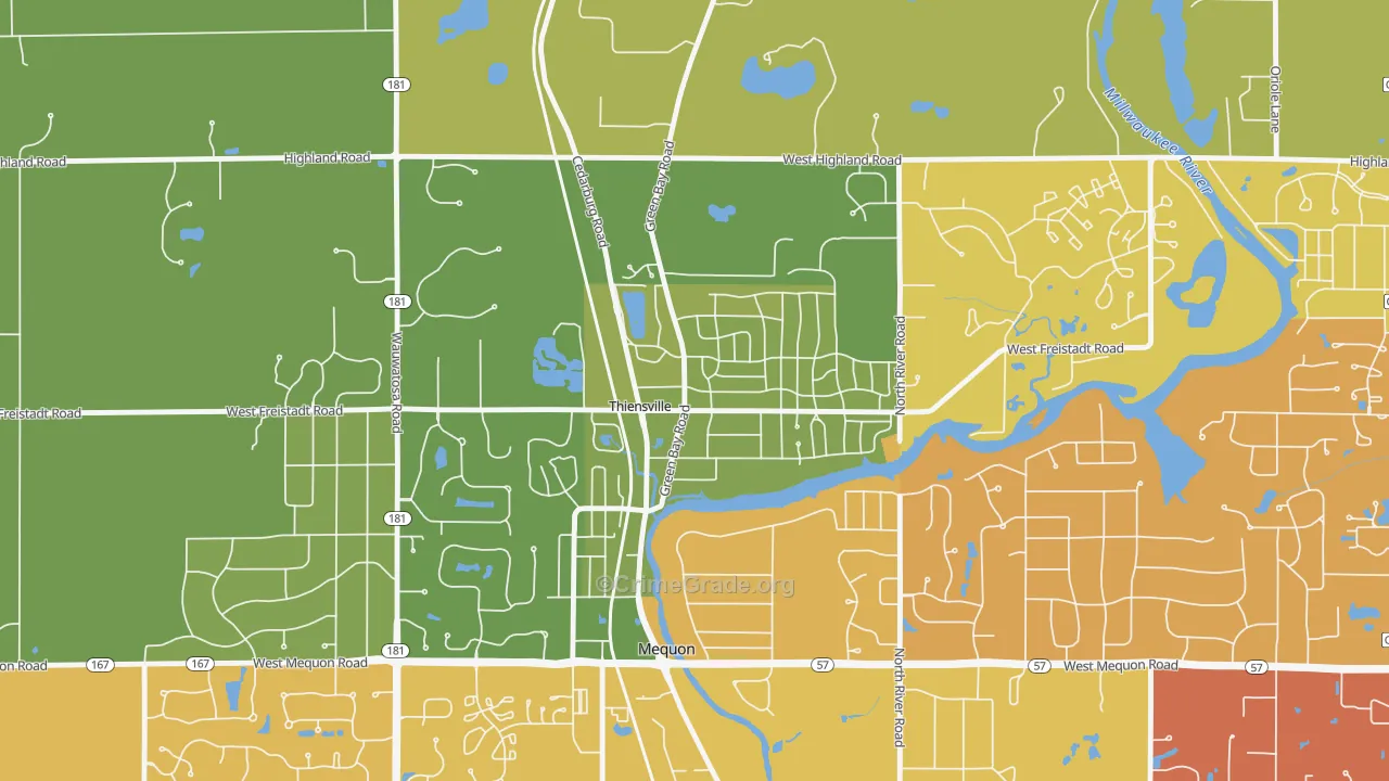 Thiensville, WI Map of Burglary Rates