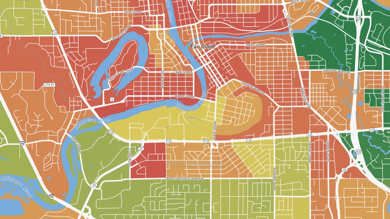 Third Ward, Eau Claire, WI Map of Burglary Rates