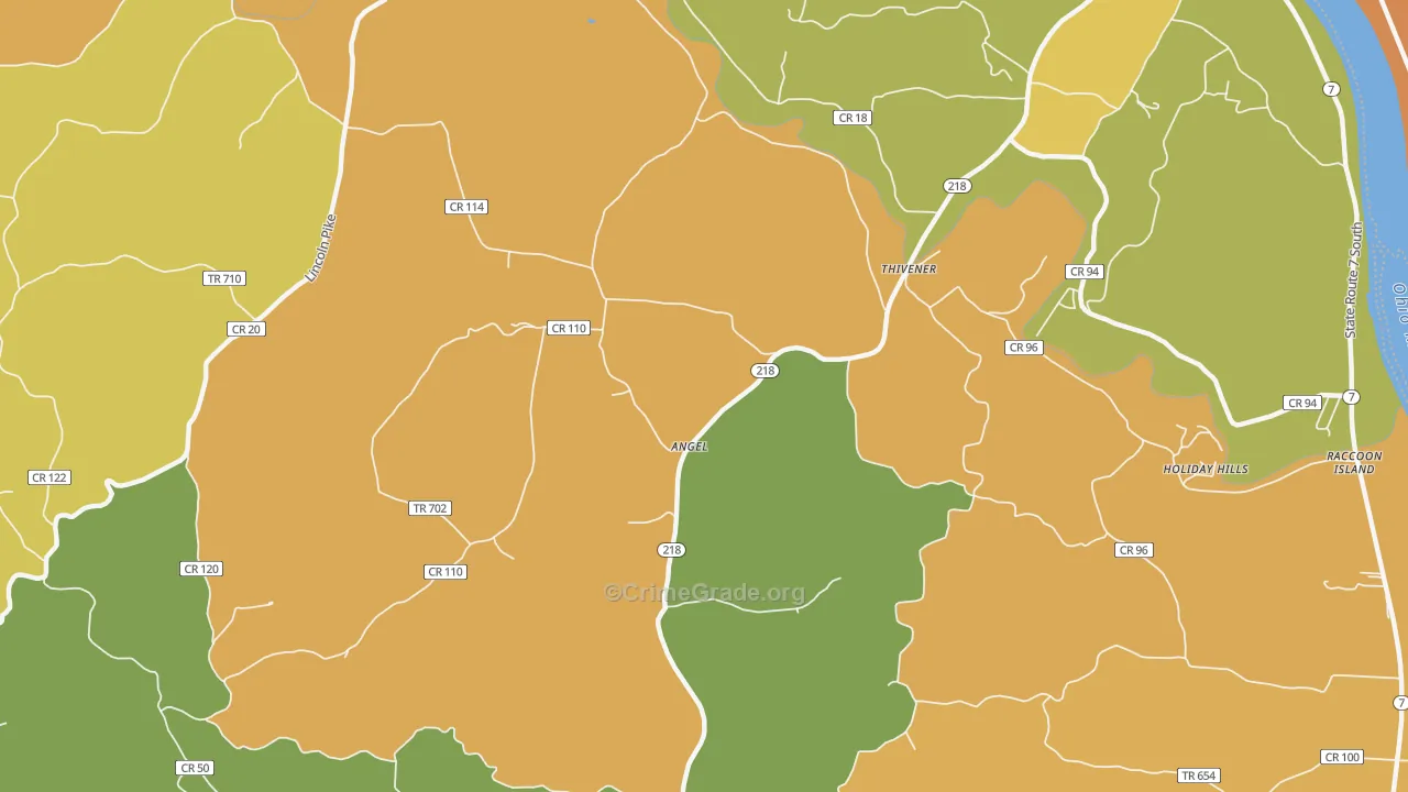Thivener, OH Map of Burglary Rates
