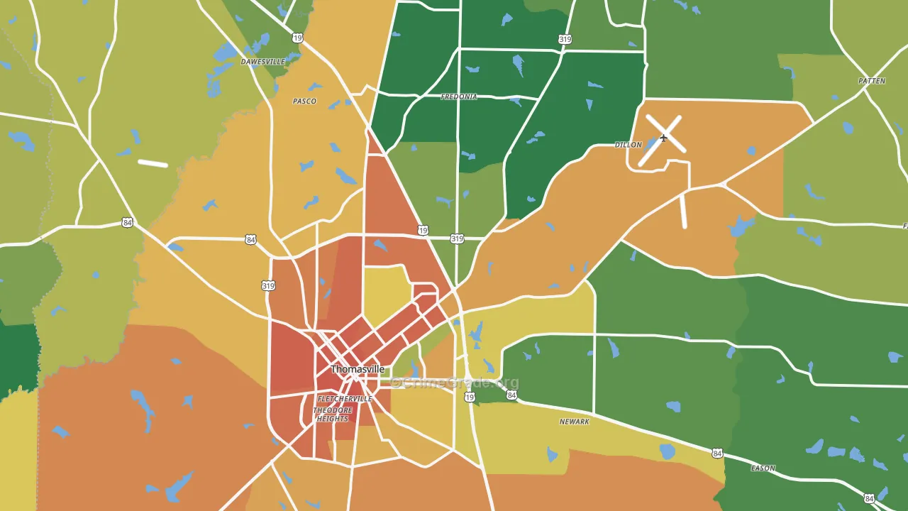 Thomas County, GA Map of Burglary Rates