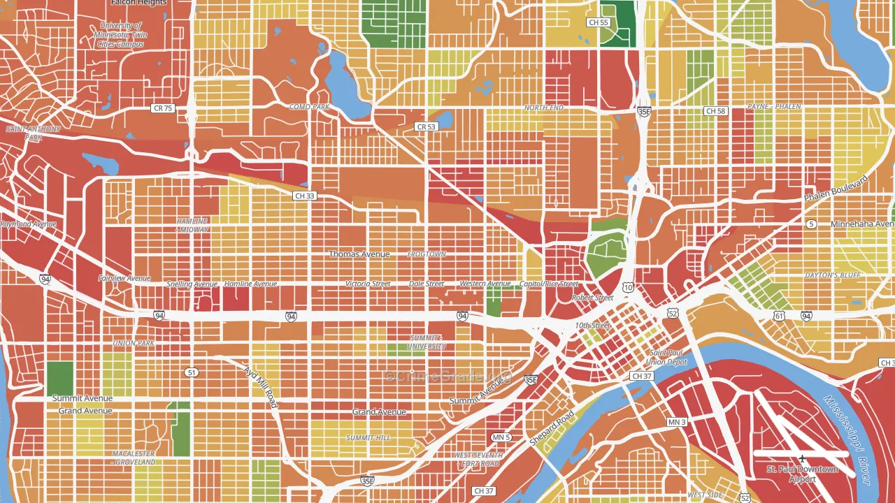 Thomas-Dale, St. Paul, MN Map of Burglary Rates