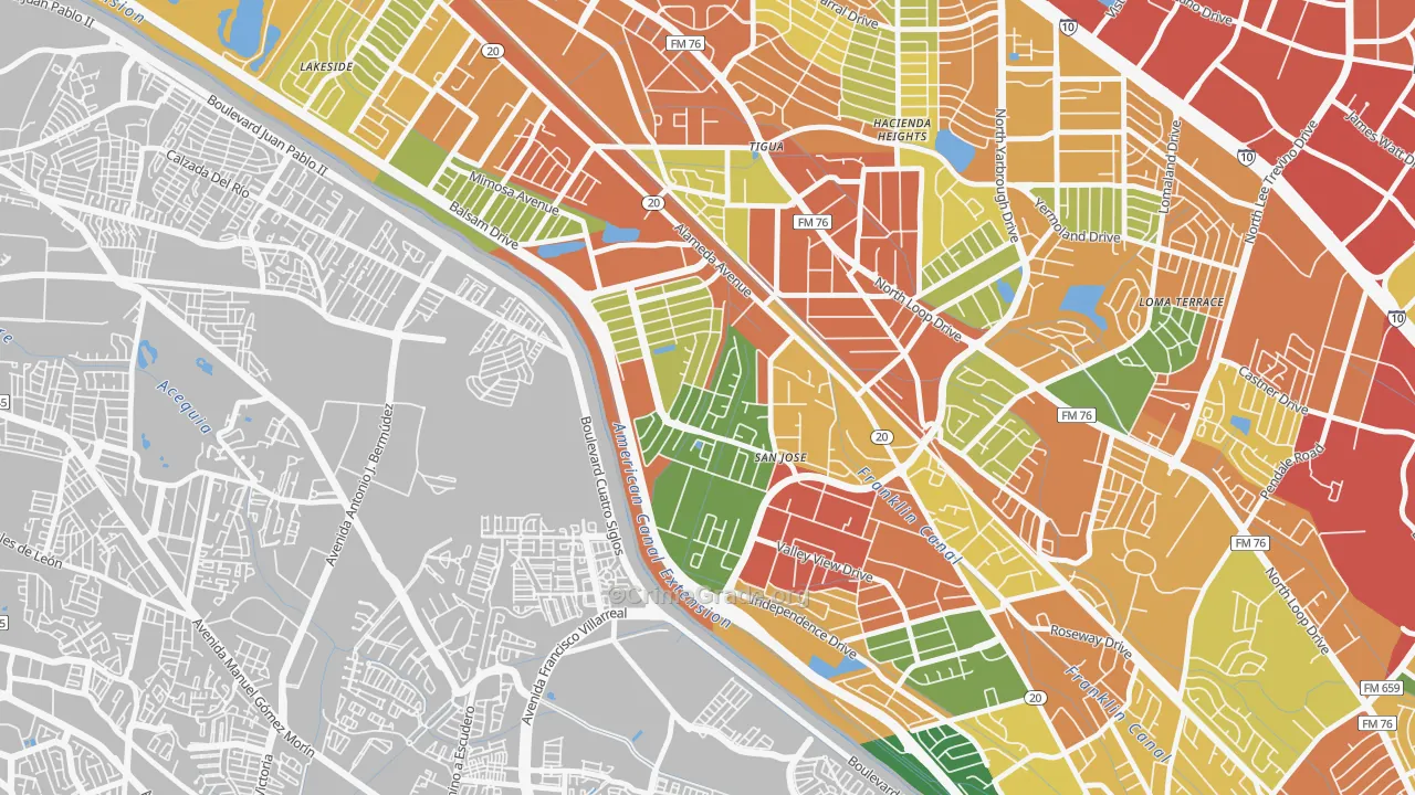 Thomas Manor, El Paso, TX Map of Burglary Rates
