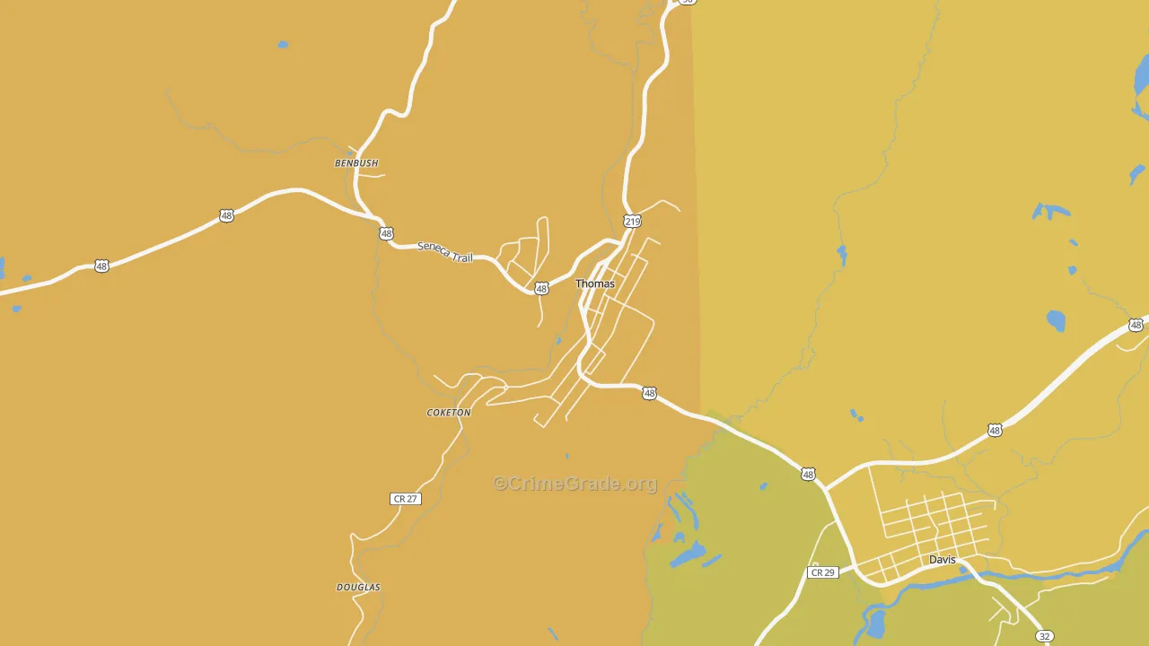 Thomas, WV Map of Burglary Rates