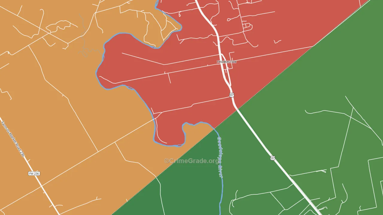Thomaston, TX Map of Burglary Rates