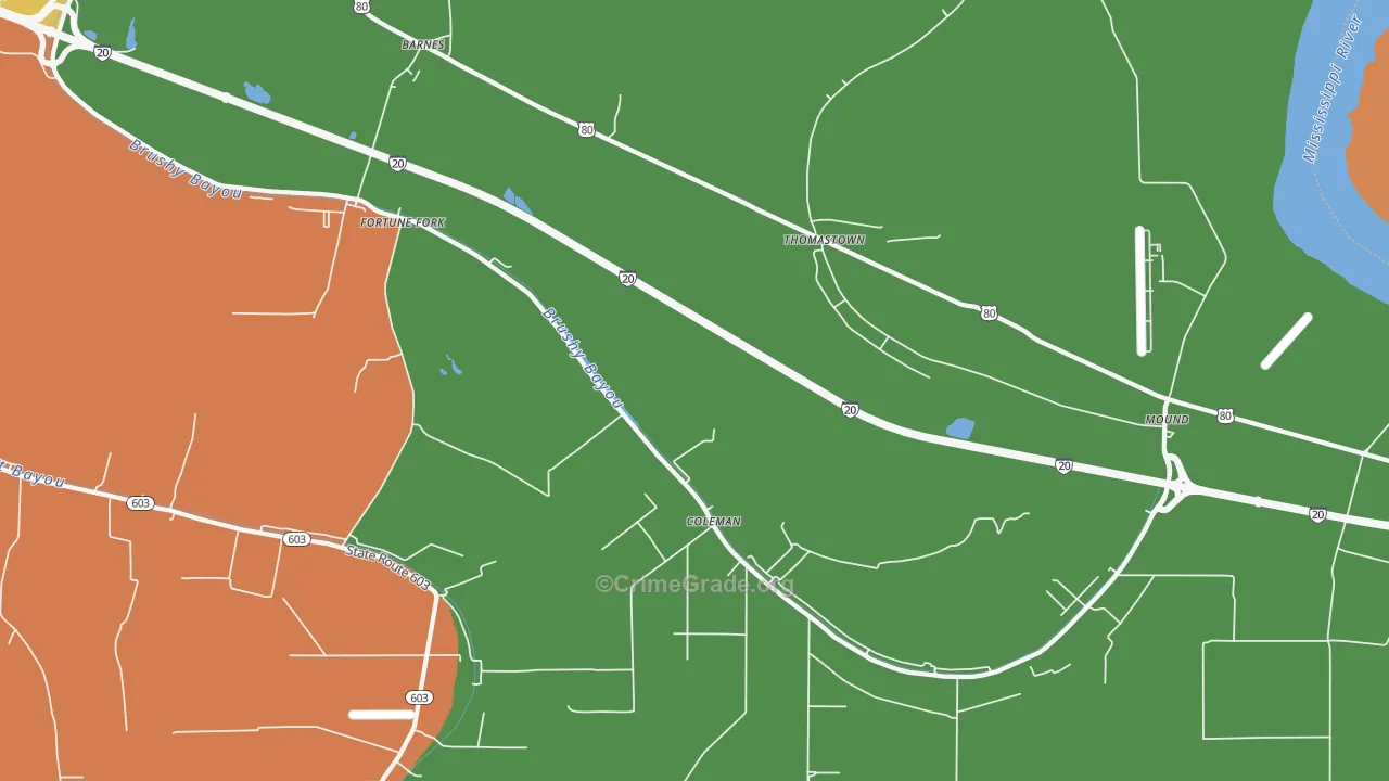 Thomastown, LA Map of Burglary Rates