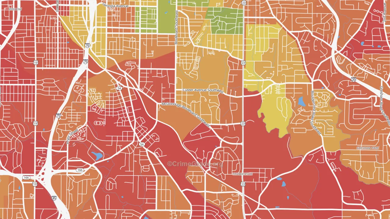 Thomasville, Atlanta, GA Map of Burglary Rates
