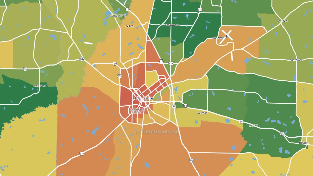 Thomasville, GA Map of Burglary Rates