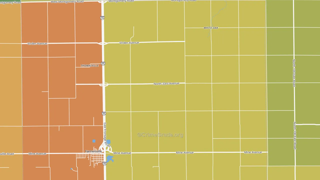 Thomasville, IL Map of Burglary Rates