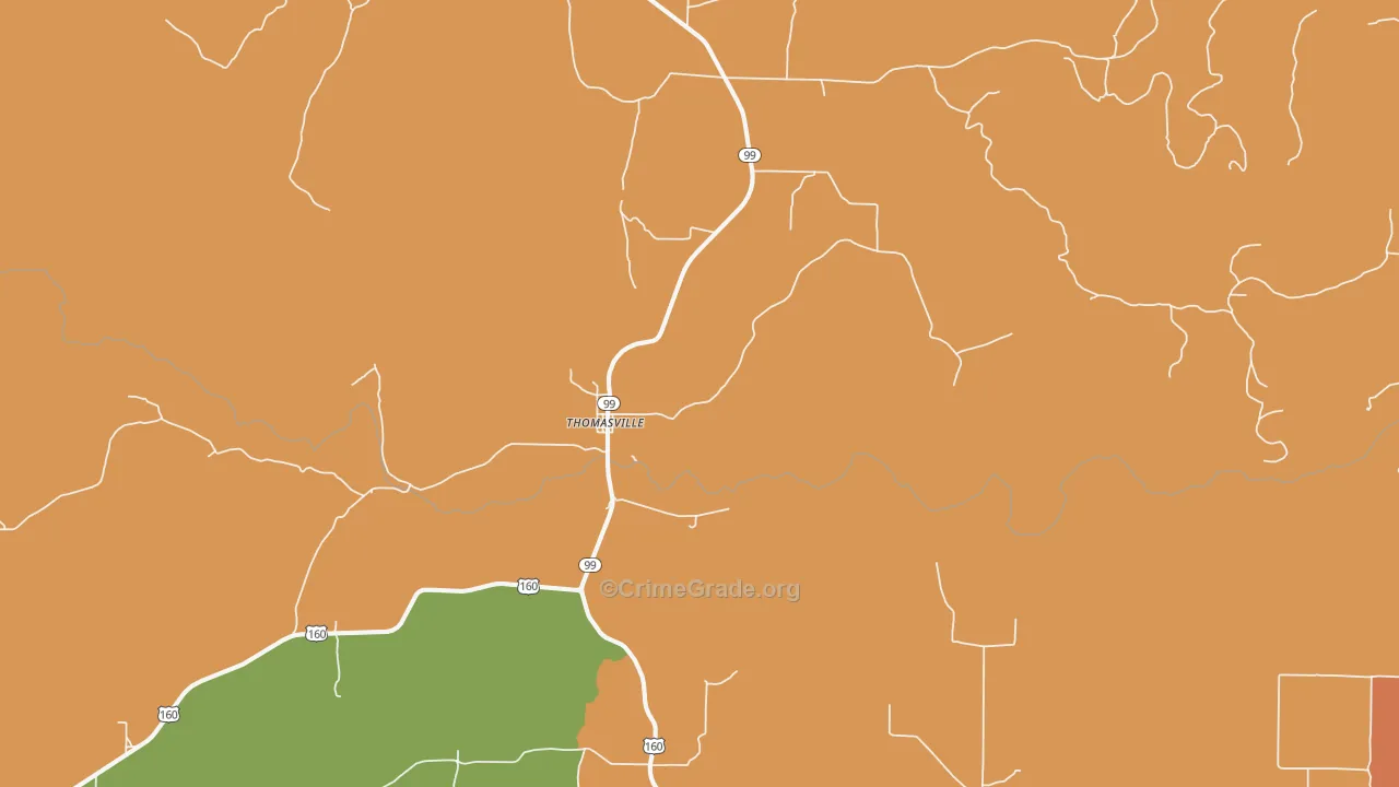 Thomasville, MO Map of Burglary Rates