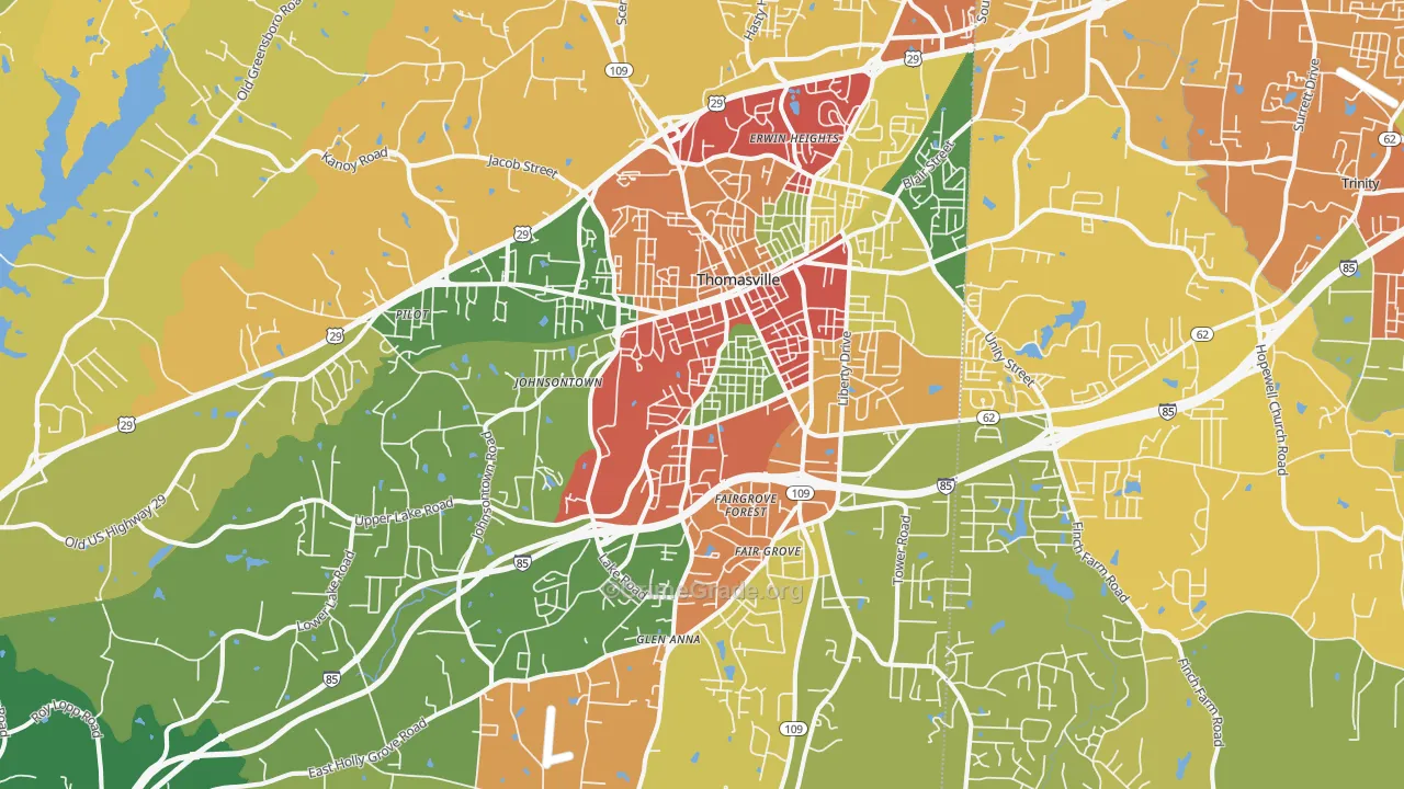 Thomasville, NC Map of Burglary Rates