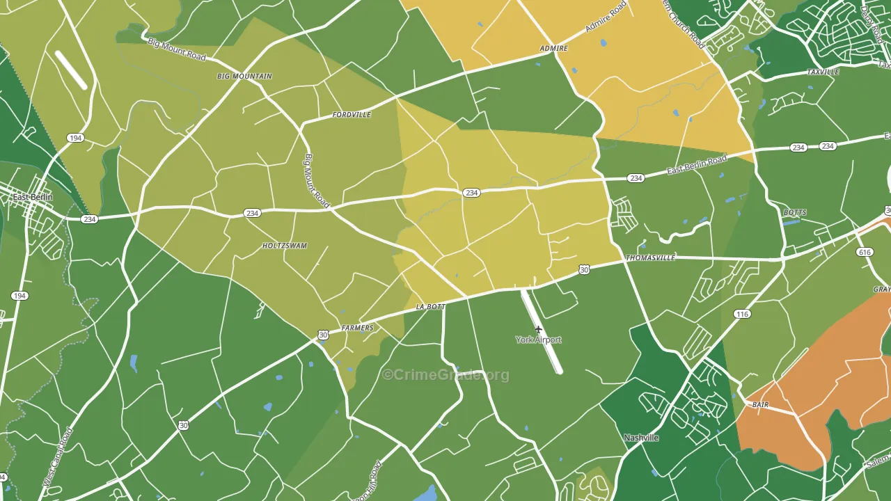 Thomasville, PA Map of Burglary Rates