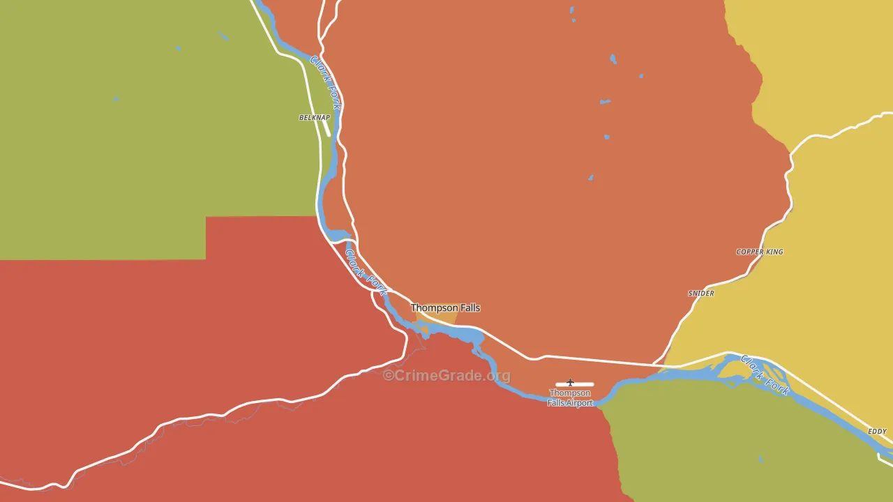 Thompson Falls, MT Map of Burglary Rates
