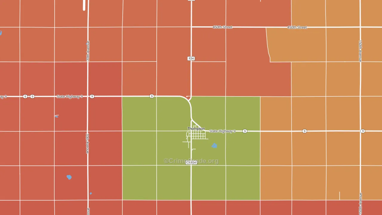 Thompson, IA Map of Burglary Rates