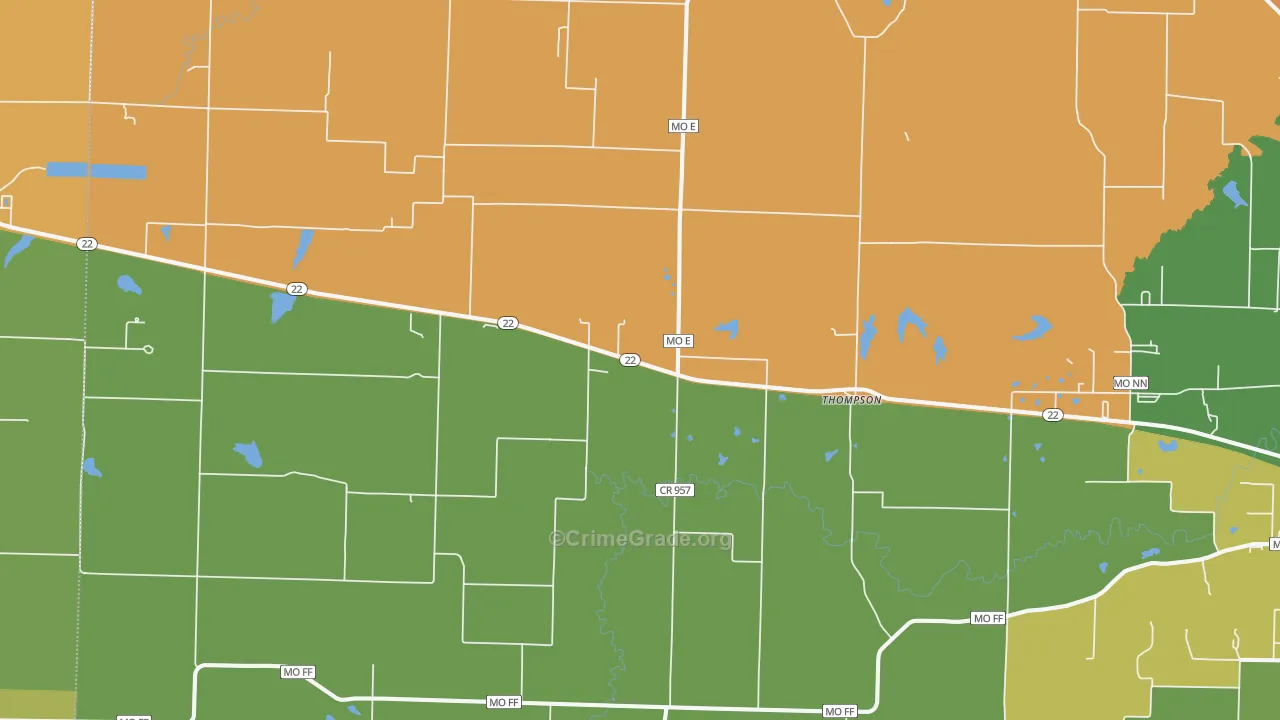 Thompson, MO Map of Burglary Rates