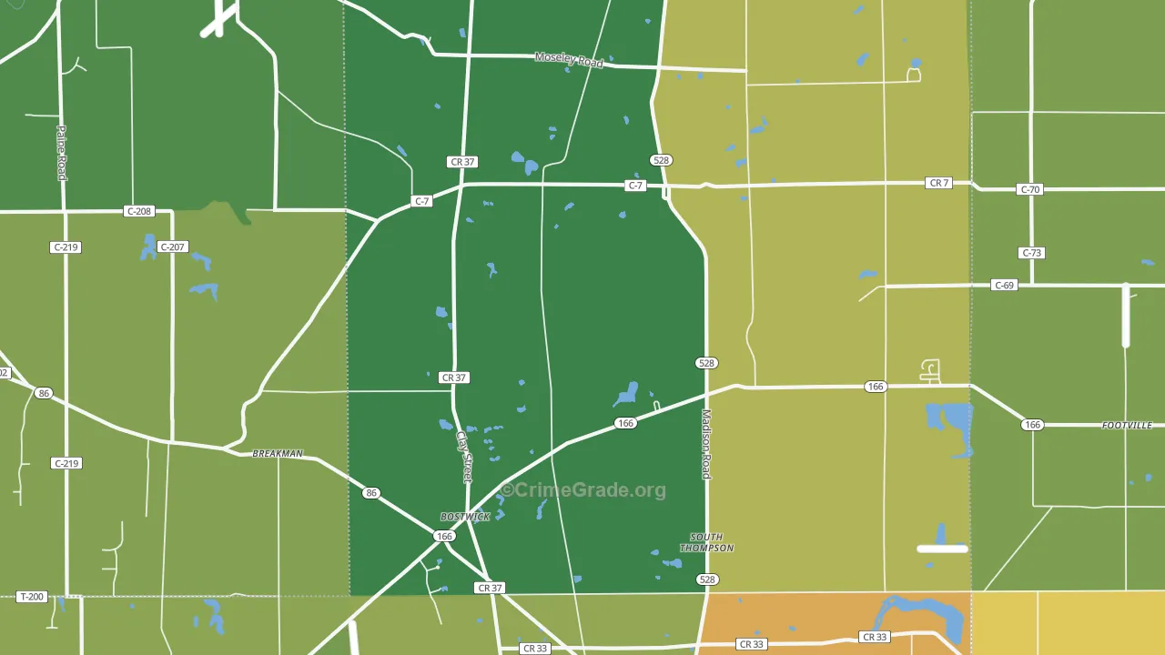 Thompson, OH Map of Burglary Rates