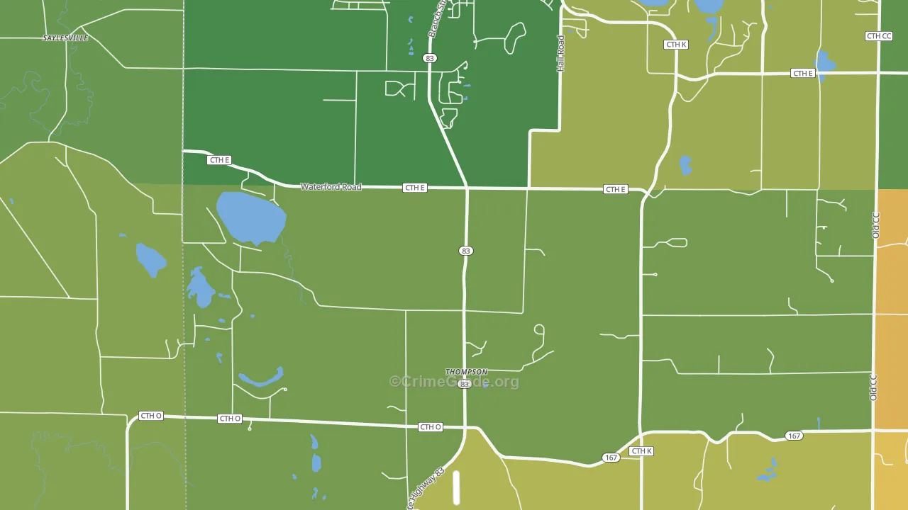 Thompson, WI Map of Burglary Rates