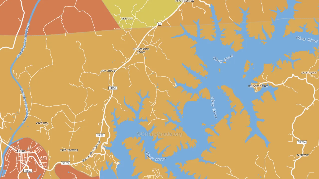 Thompsons Store, TN Map of Burglary Rates