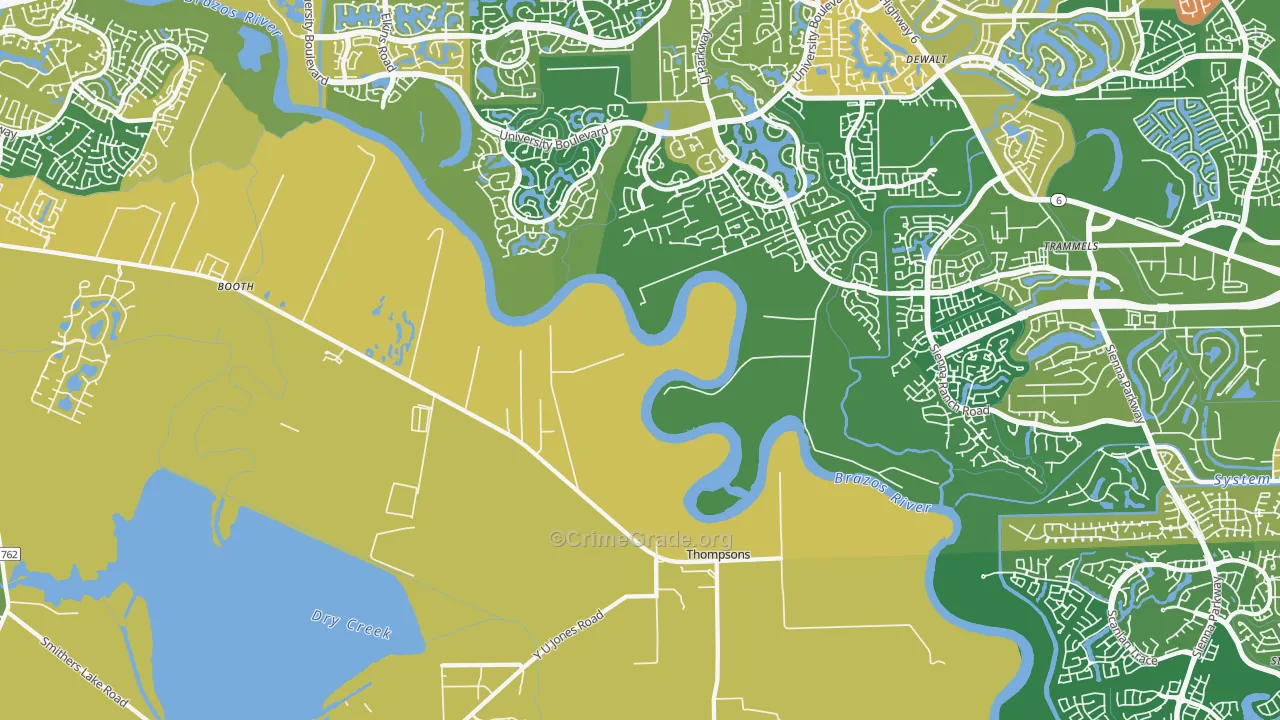 Thompsons, TX Map of Burglary Rates