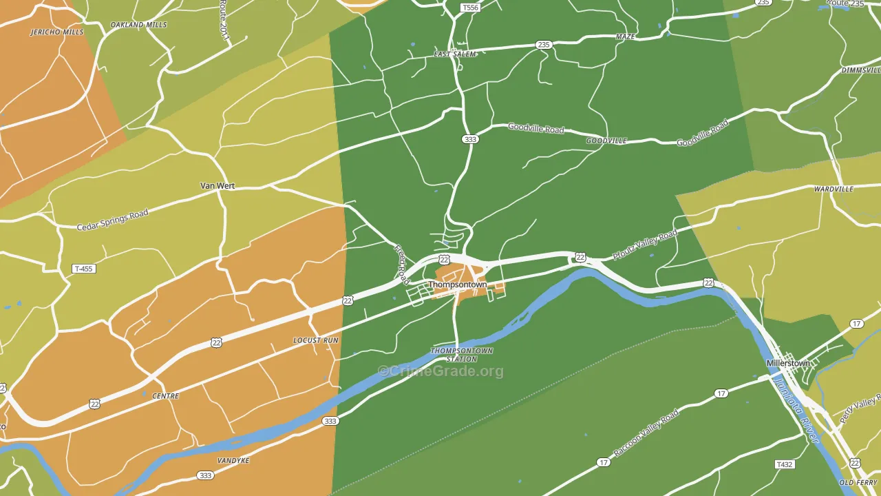 Thompsontown, PA Map of Burglary Rates