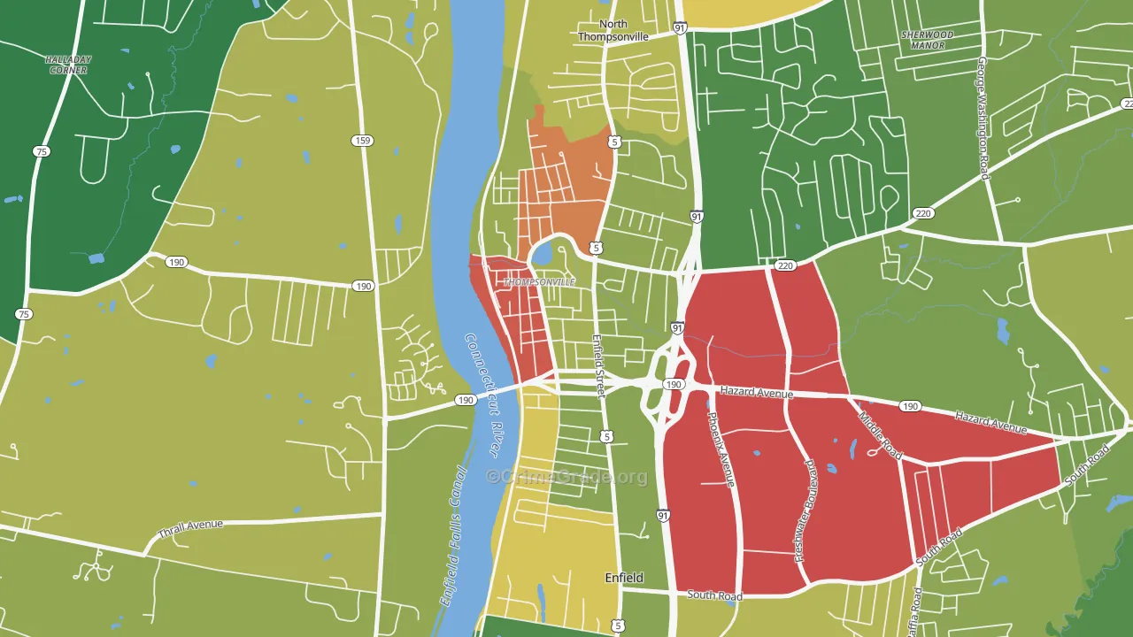 Thompsonville, CT Map of Burglary Rates