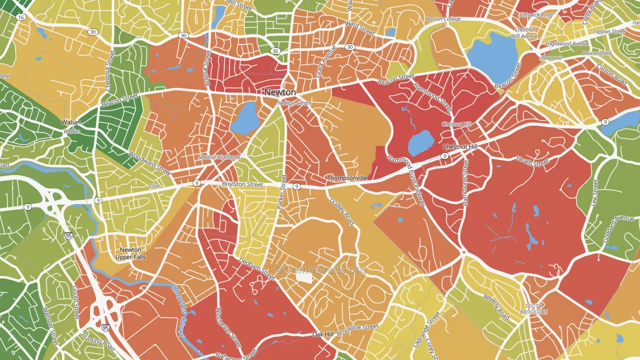 Thompsonville, Newton, MA Map of Burglary Rates