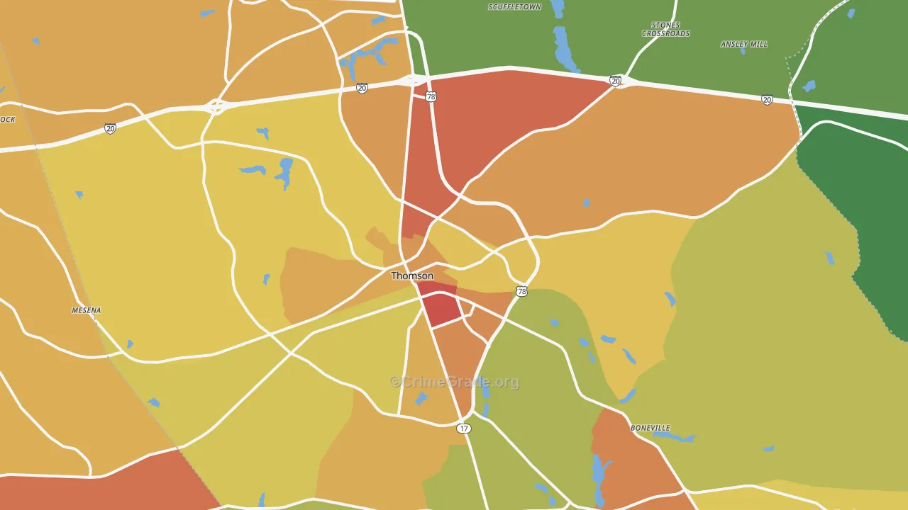 Thomson, GA Map of Burglary Rates
