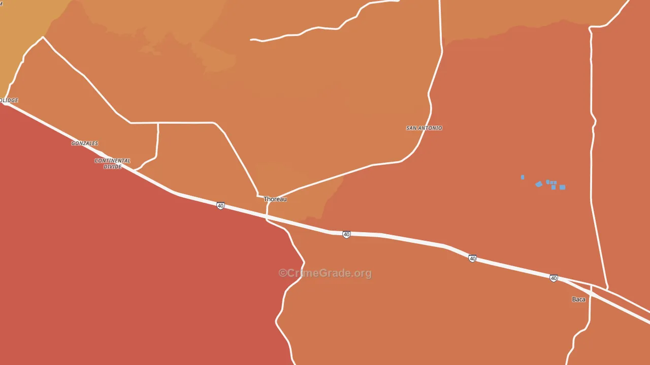 Thoreau, NM Map of Burglary Rates