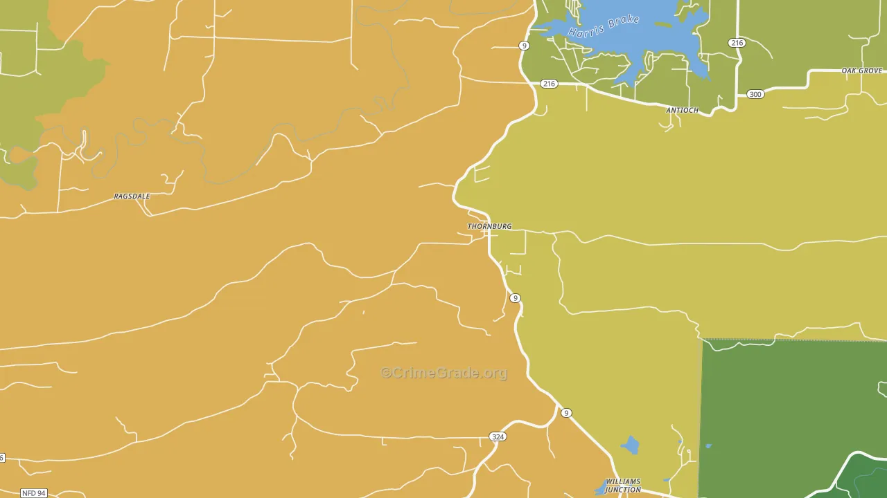 Thornburg, AR Map of Burglary Rates