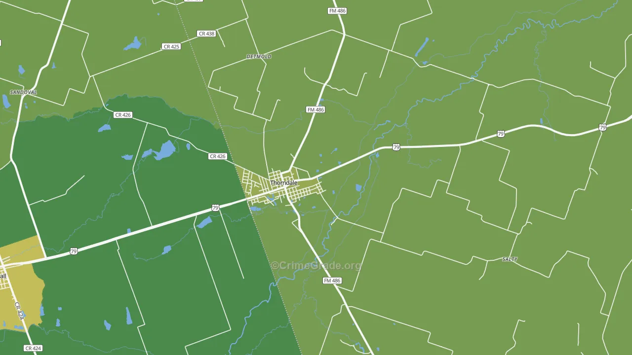Thorndale, TX Map of Burglary Rates