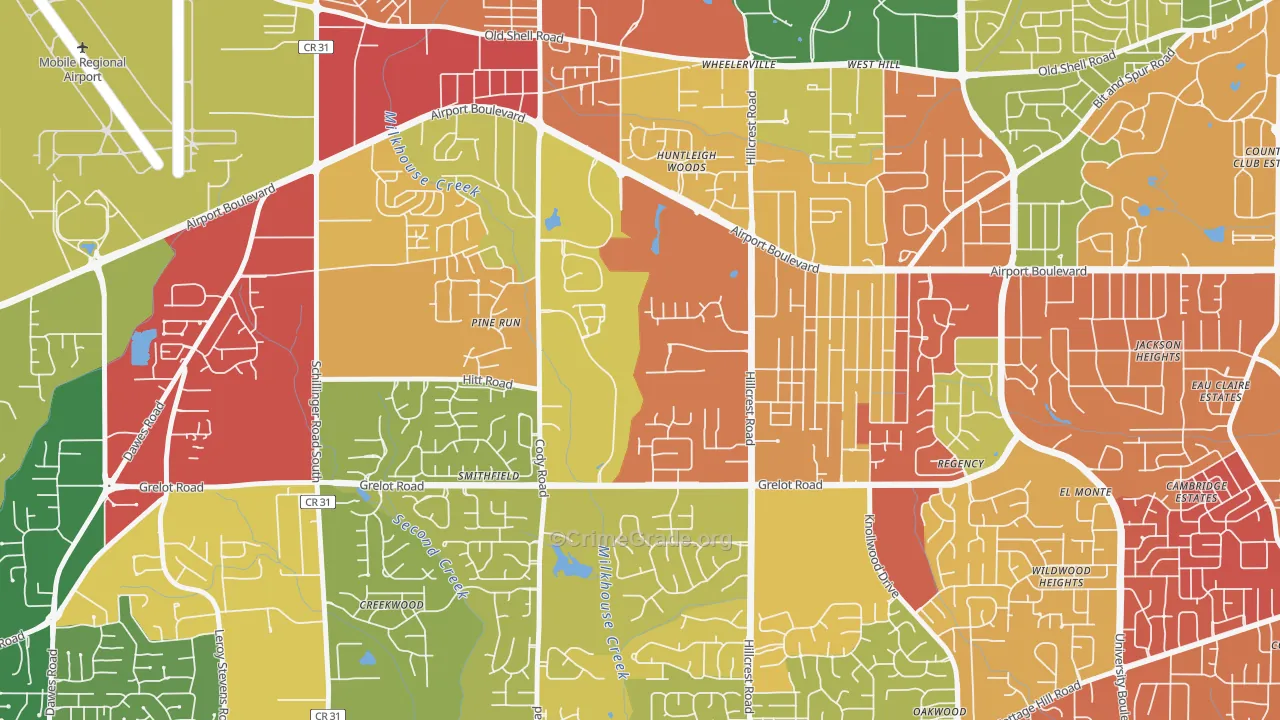 Thornhill, Mobile, AL Map of Burglary Rates