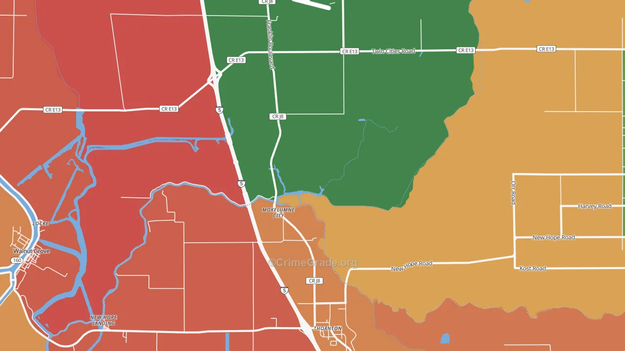 Thornton, CA Map of Burglary Rates