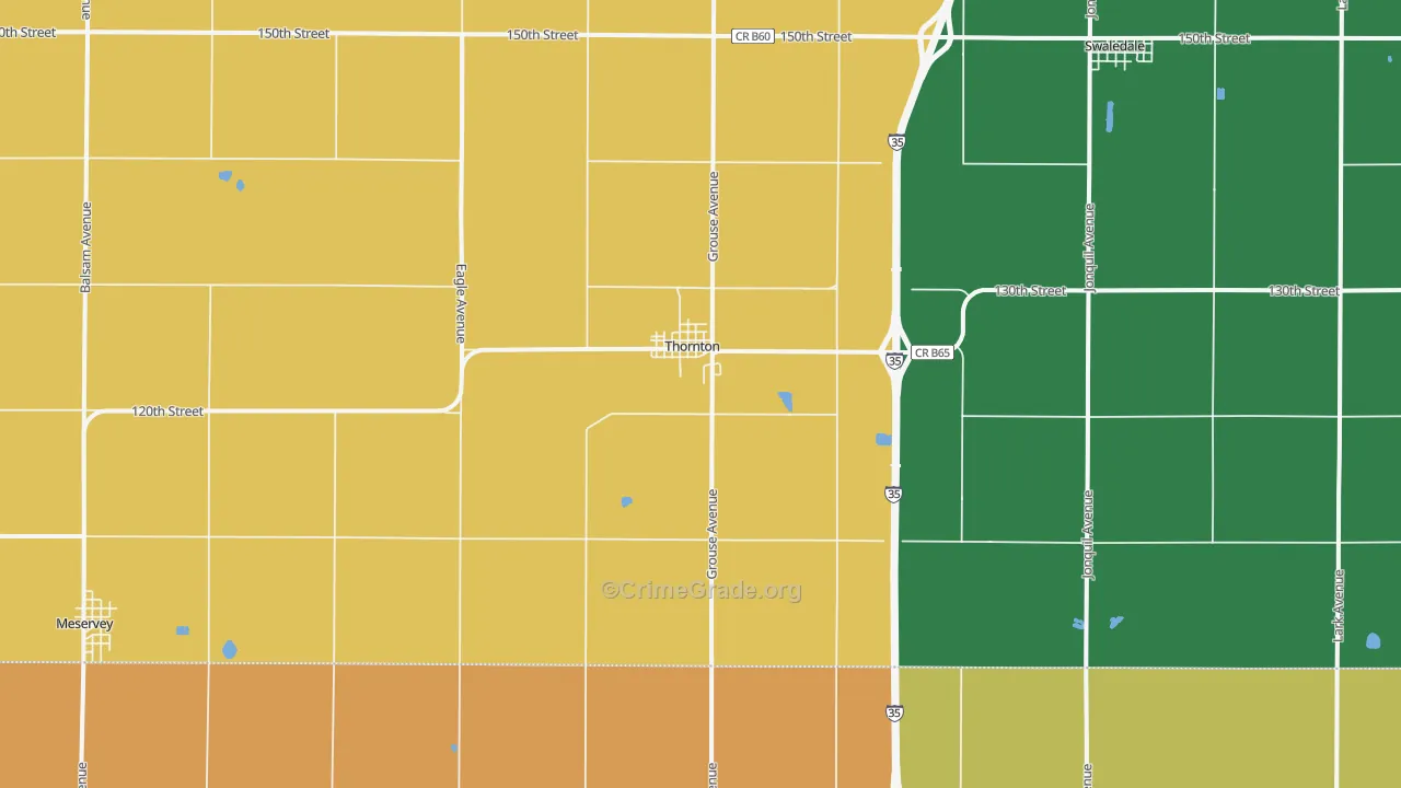 Thornton, IA Map of Burglary Rates