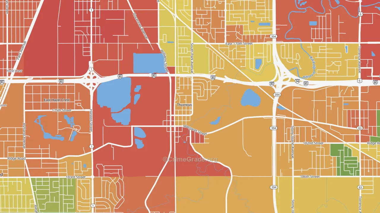 Thornton, IL Map of Burglary Rates