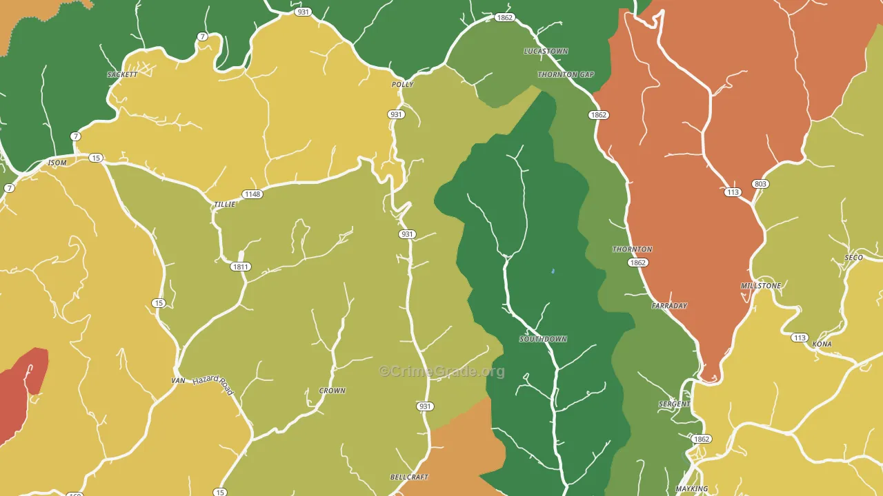 Thornton, KY Map of Burglary Rates
