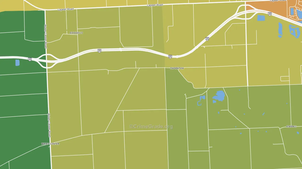 Thornton, MI Map of Burglary Rates