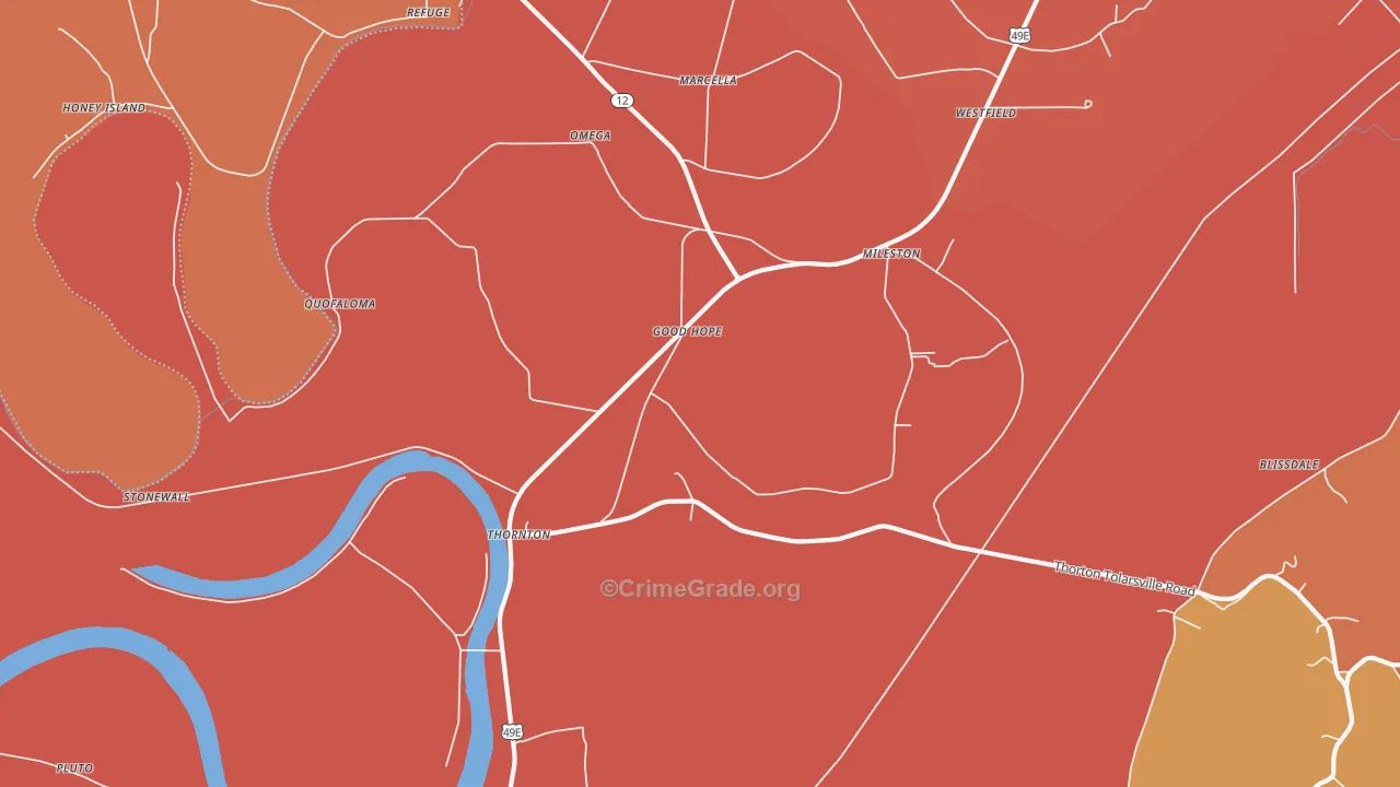 Thornton, MS Map of Burglary Rates