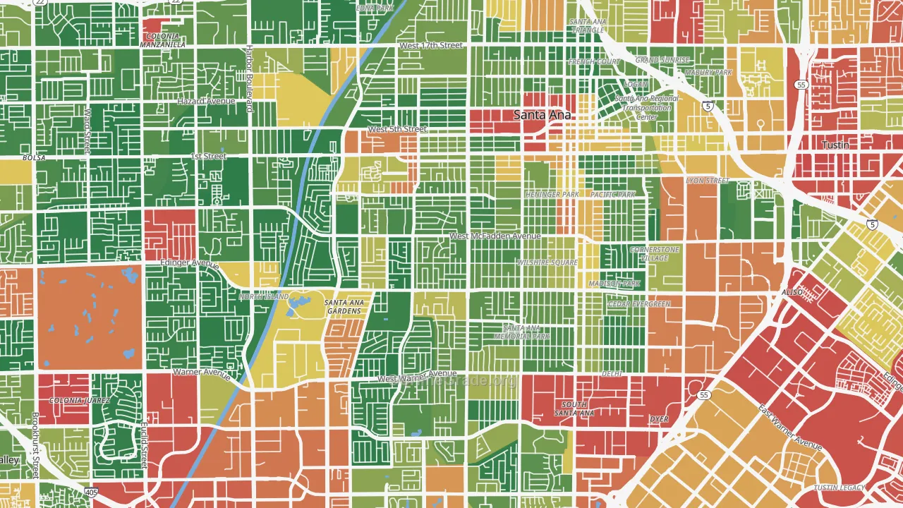 Thornton Park, Santa Ana, CA Map of Burglary Rates